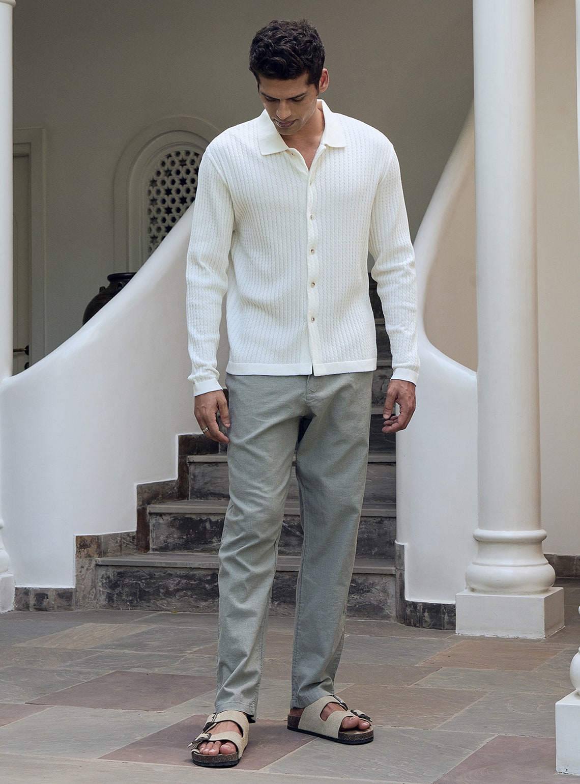 Iceberg White Cotton Micro Chevron Shirt