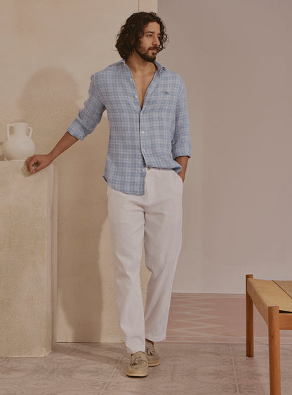 Harbour Blue Linen Check Shirt