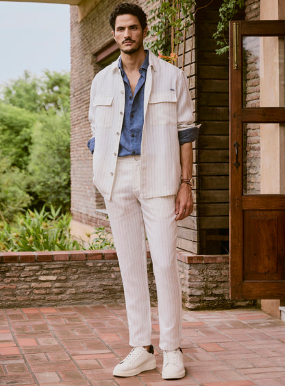 Vanilla Off-White Linen Dobby Jacket