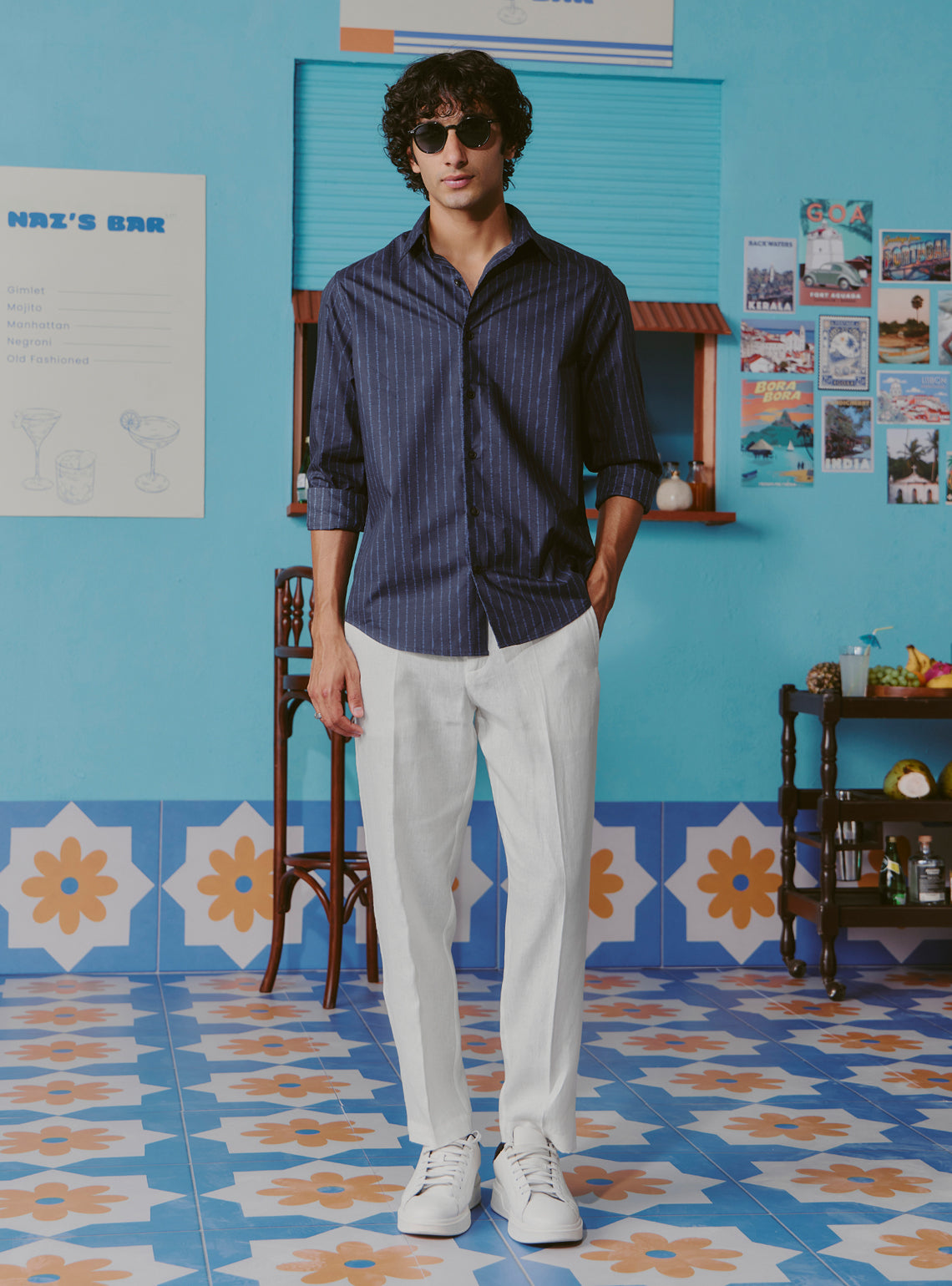 Stormy Blue Cotton Tencel Print Shirt