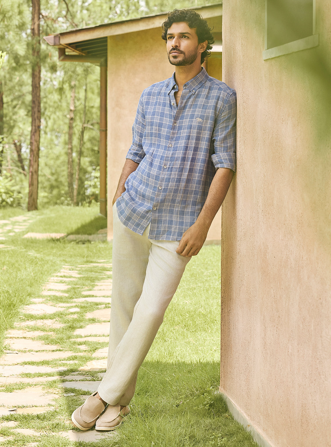 Mist Grey European Linen Check Shirt