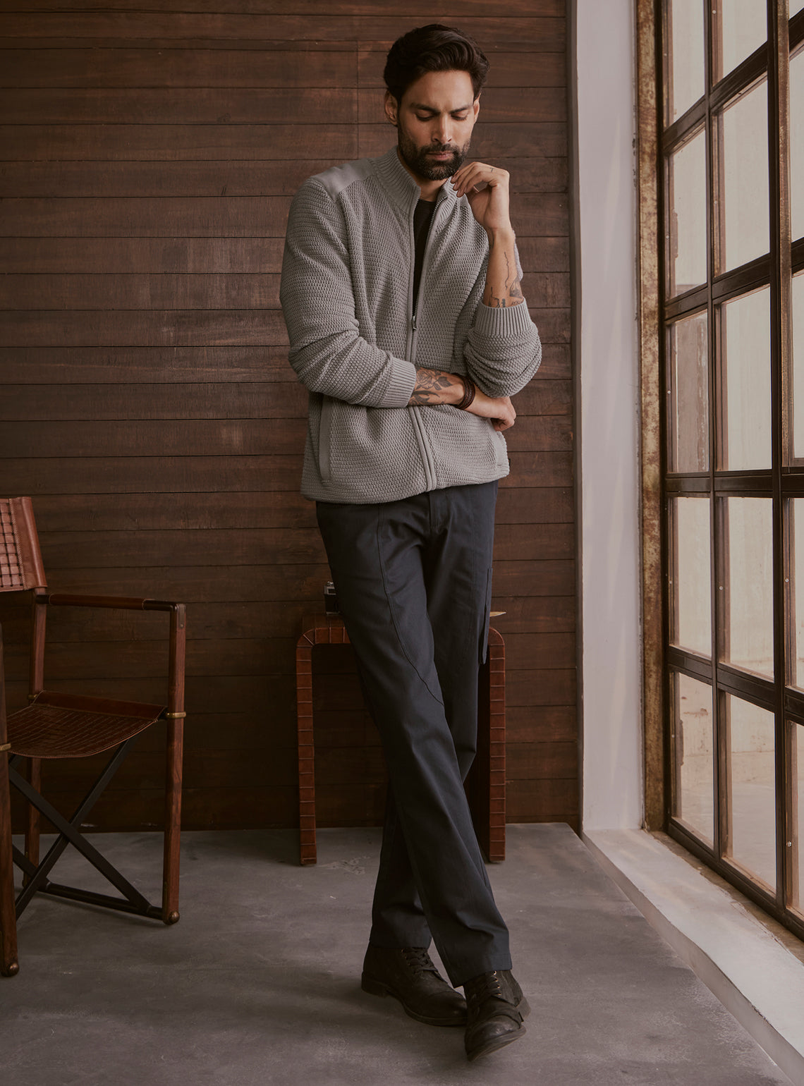 Ash Grey Cotton Textured Bomber