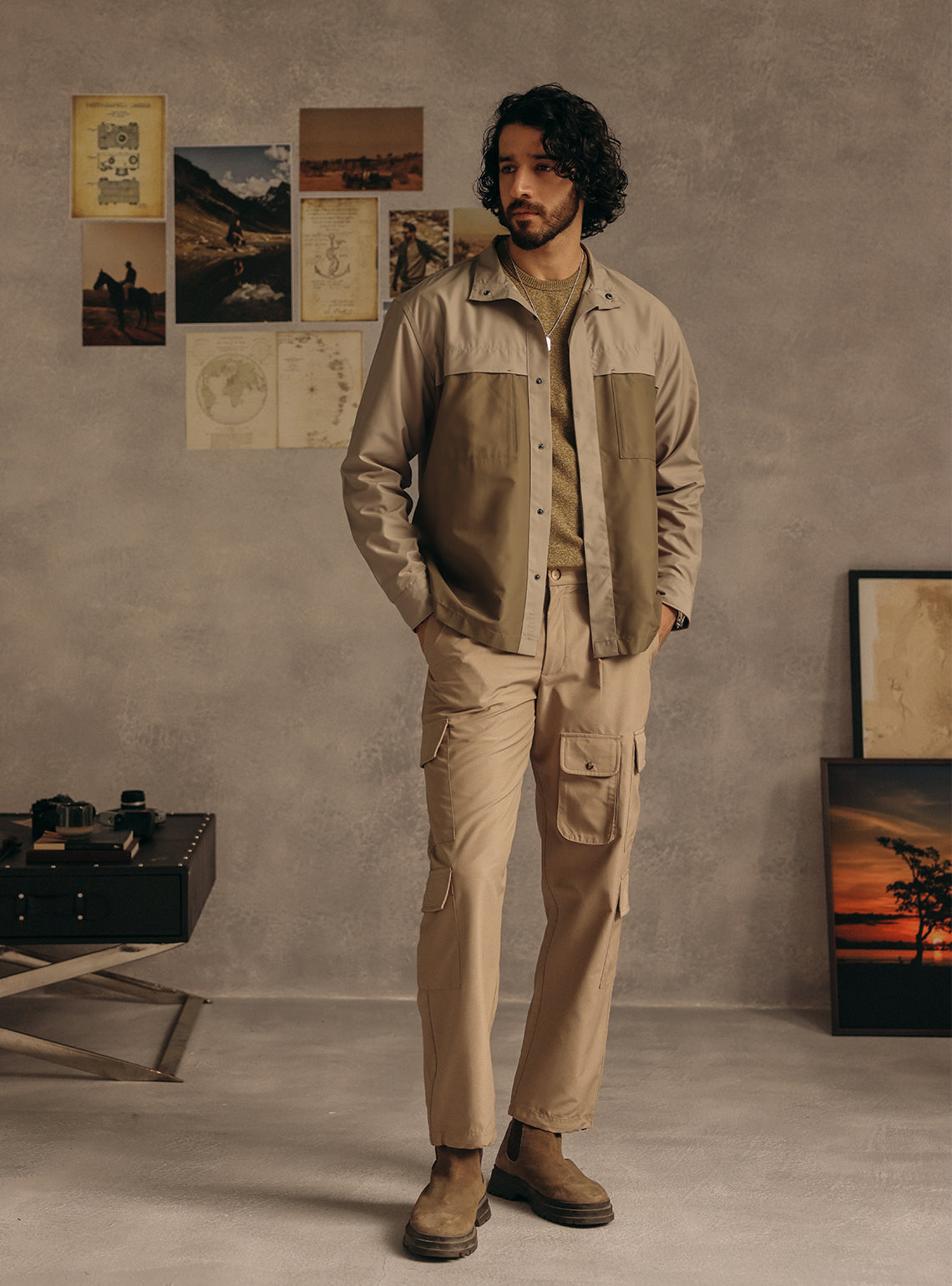 Khaki Quicksand Poly Twill Overshirt