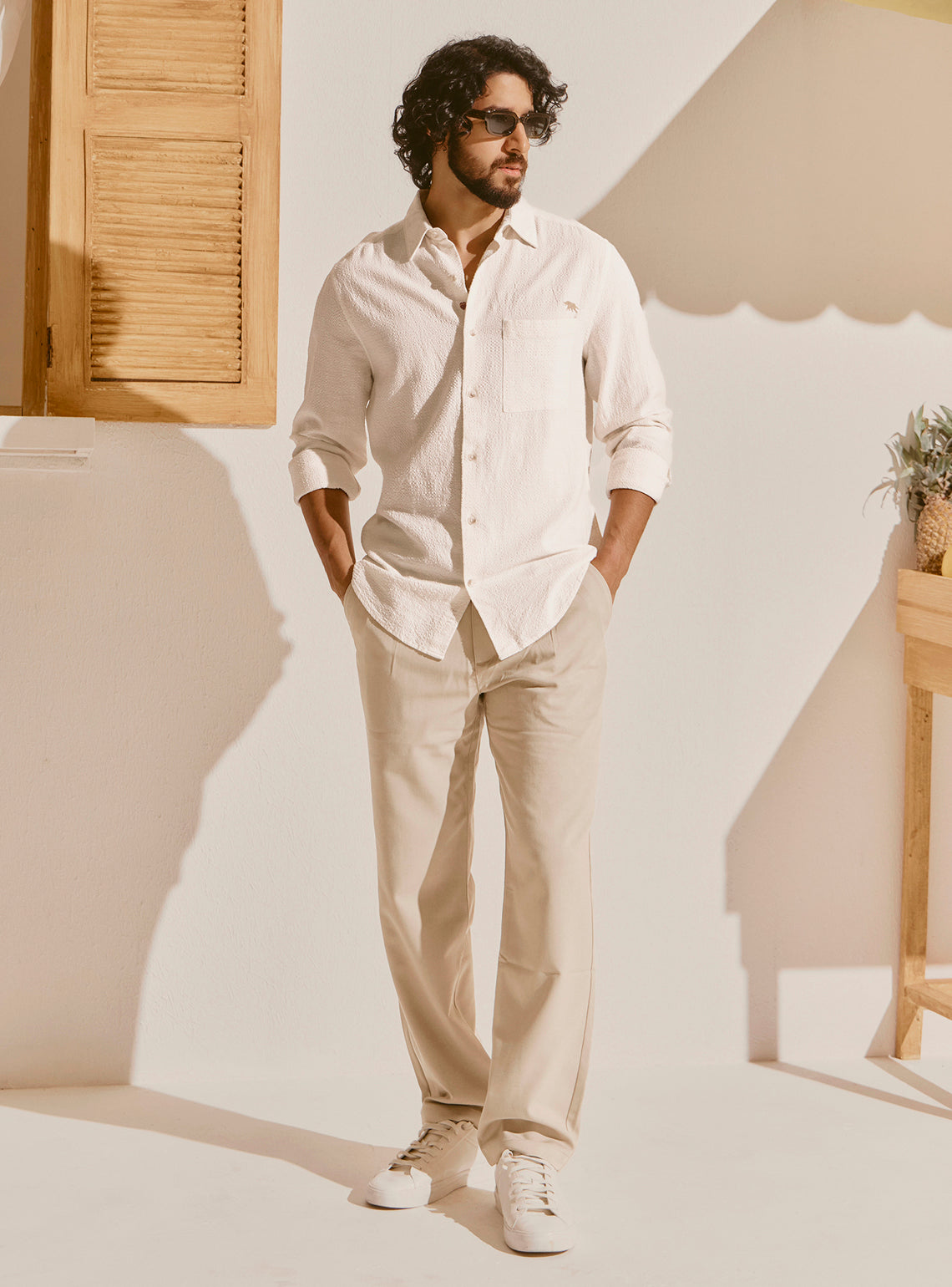 Rhodes Off-White Cotton Viscose Shirt