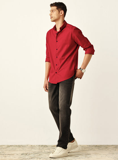 Seasoned Deep Red Cotton Oxford Shirt