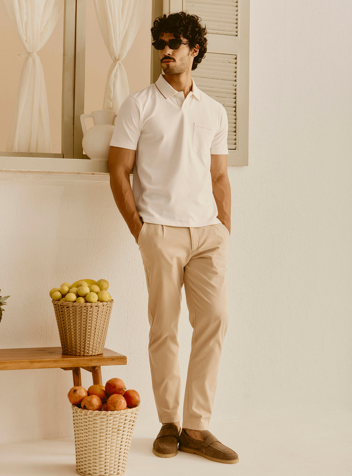 Positano White Cotton Lycra Polo