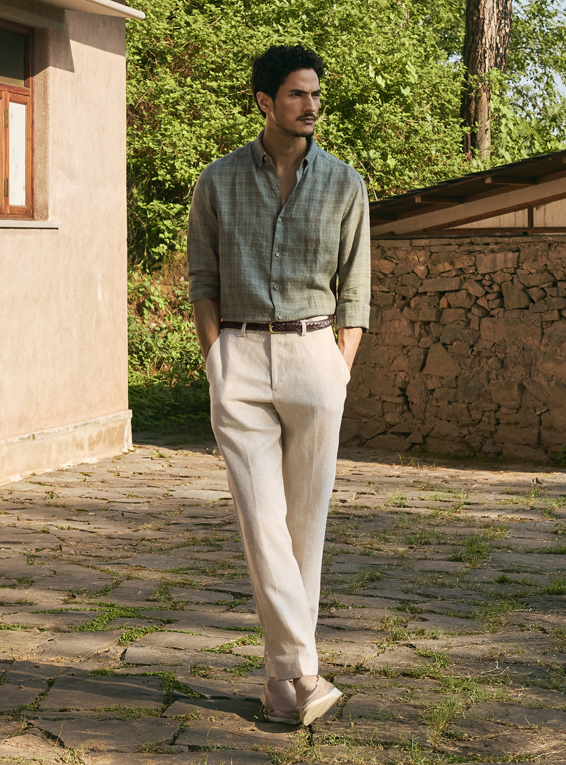 Fern Green European Linen Check Shirt
