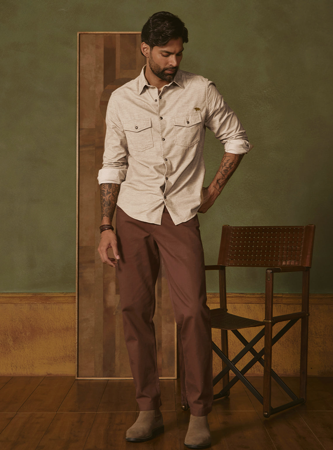 Sandstone Khaki Cotton Corduroy Shirt