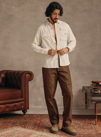 Eclipse Brown Cotton Herringbone Trousers