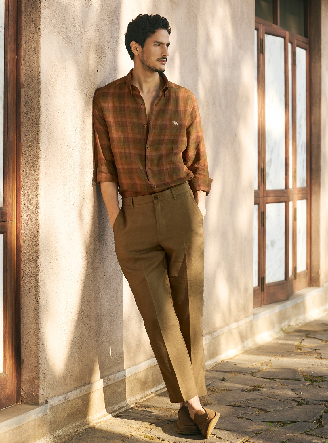 Truffle Brown European Linen Check Shirt