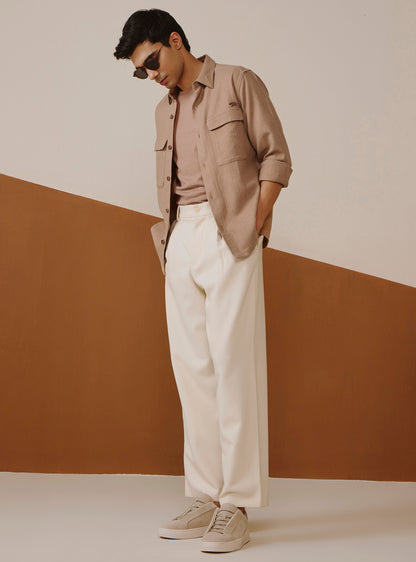 Khahi Taupe Cotton Melange Overshirt