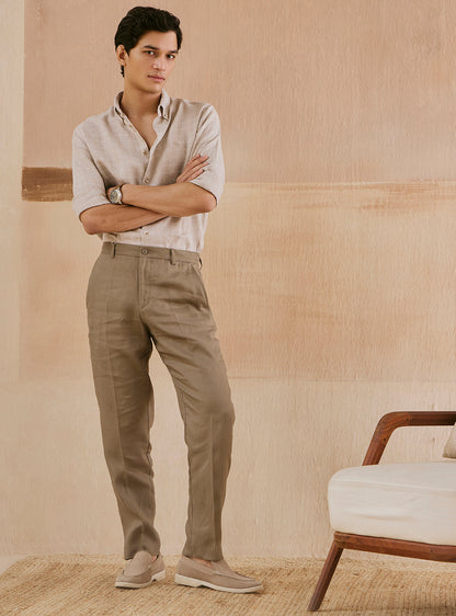 Khaki Frost Check Linen Shirt