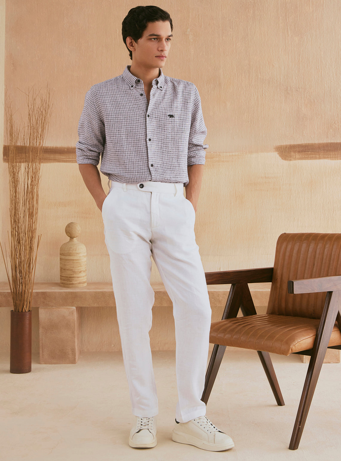 Flint Khaki Check Linen Shirt