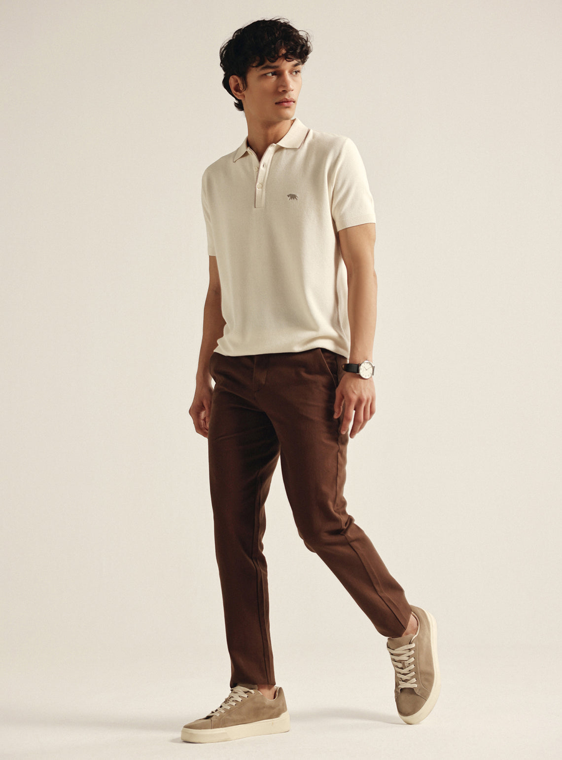 Almond White Moss Knit Polo