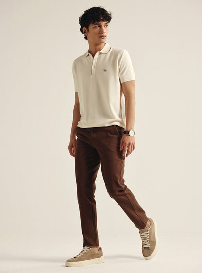 Almond White Moss Knit Polo