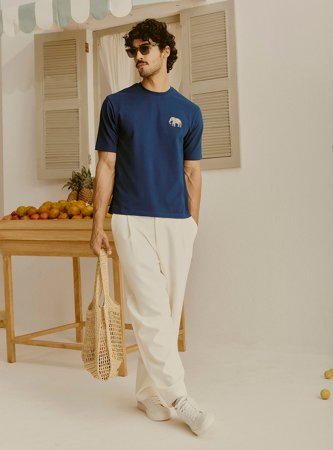 Amalfi Navy Cotton Crewneck