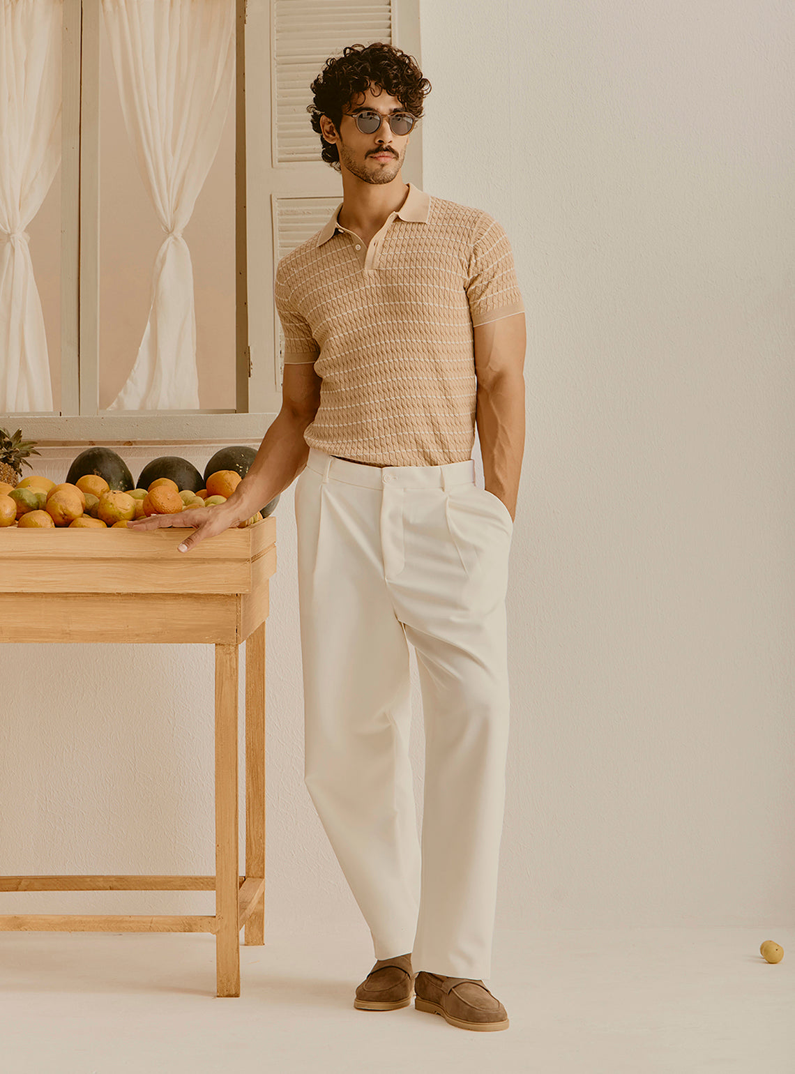 Monaco Off-White Cotton Knit Polo