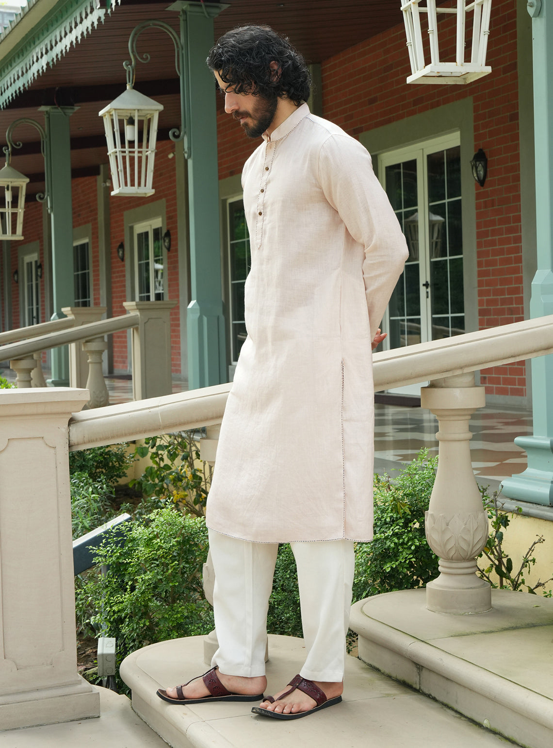 Dhav Beige Linen Kurta