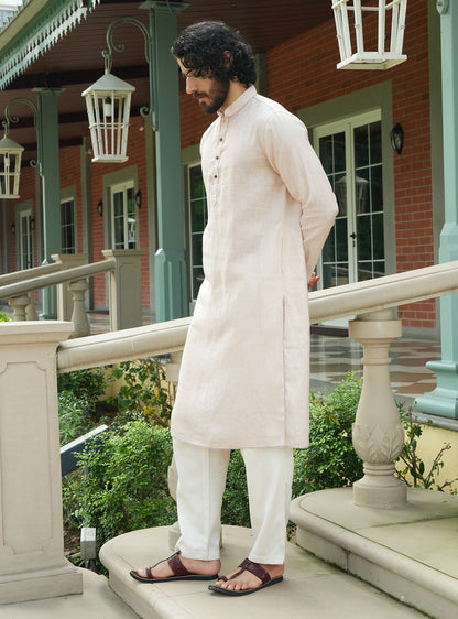 Dhav Beige Linen Kurta