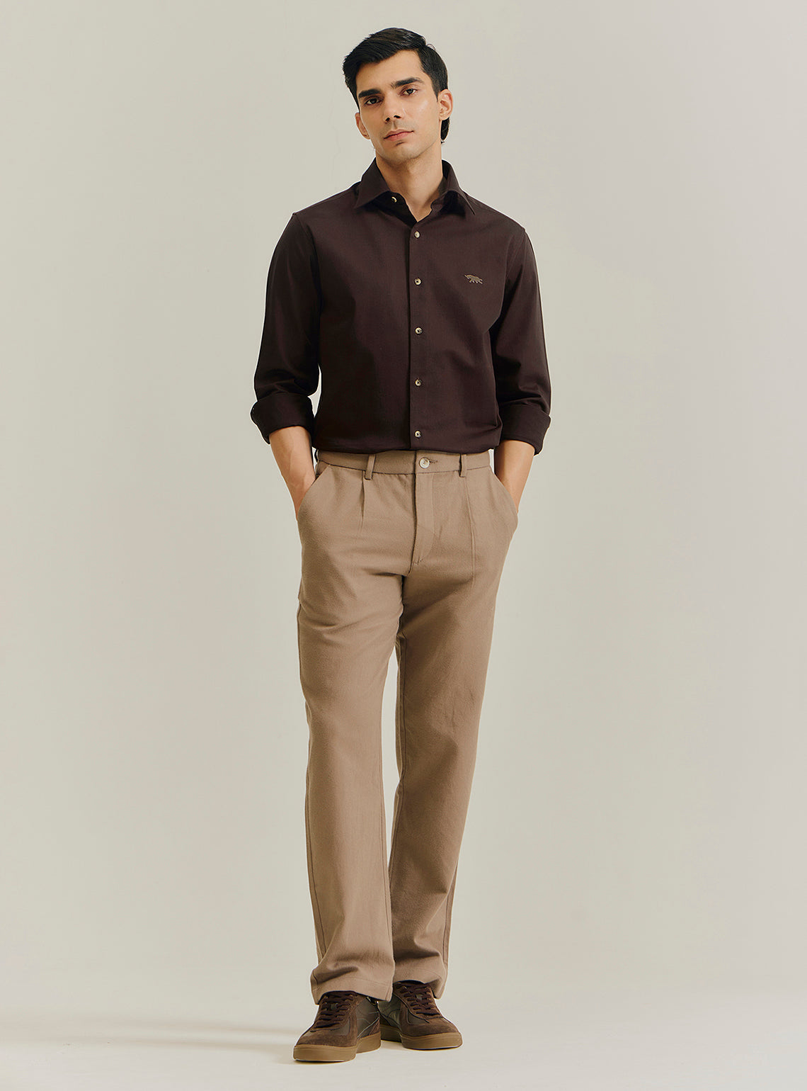Chestnut Brown Cotton Stretch Dobby Shirt