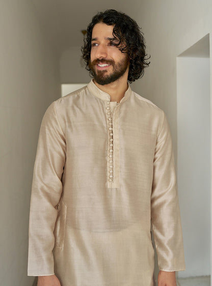 Manh Beige Cotton Silk Kurta