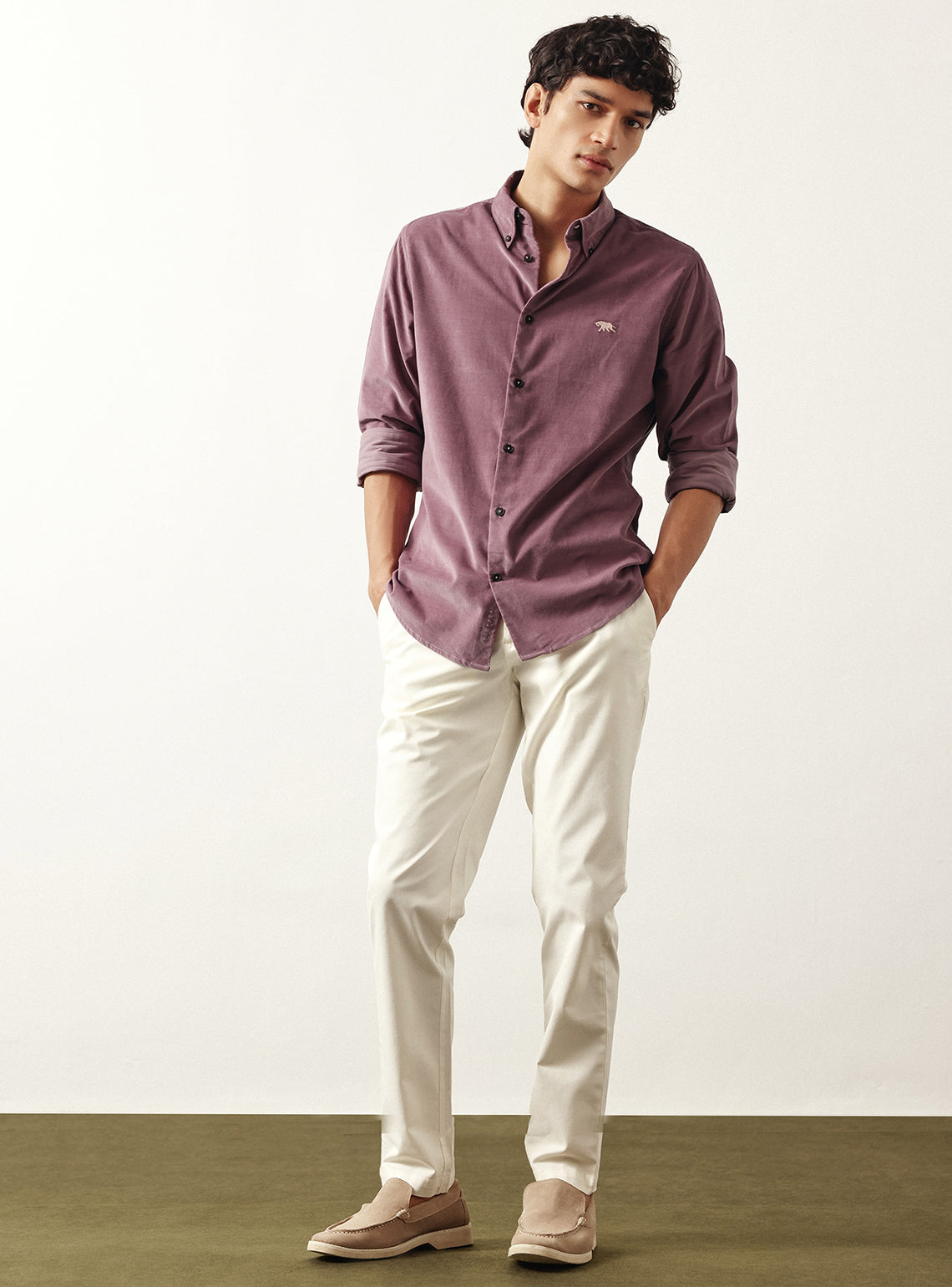 Mauve Pink Cotton Tencel Corduroy Shirt