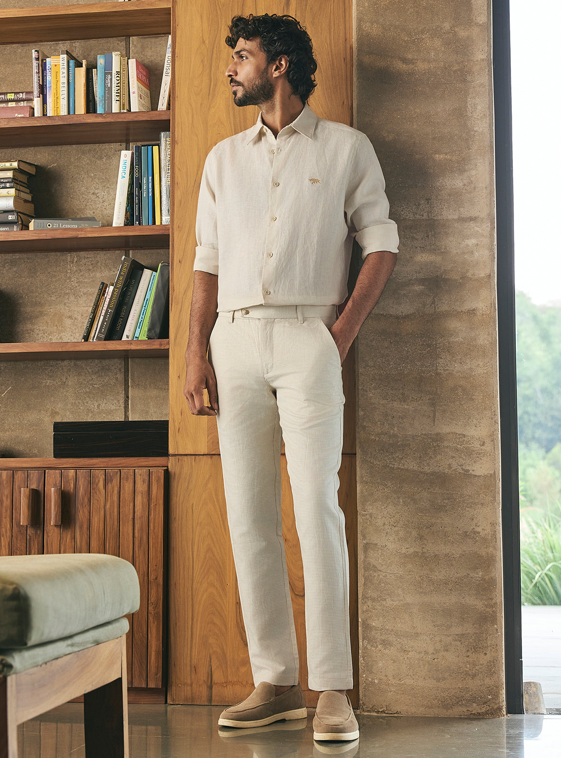 Drift Beige Linen Cotton Trousers