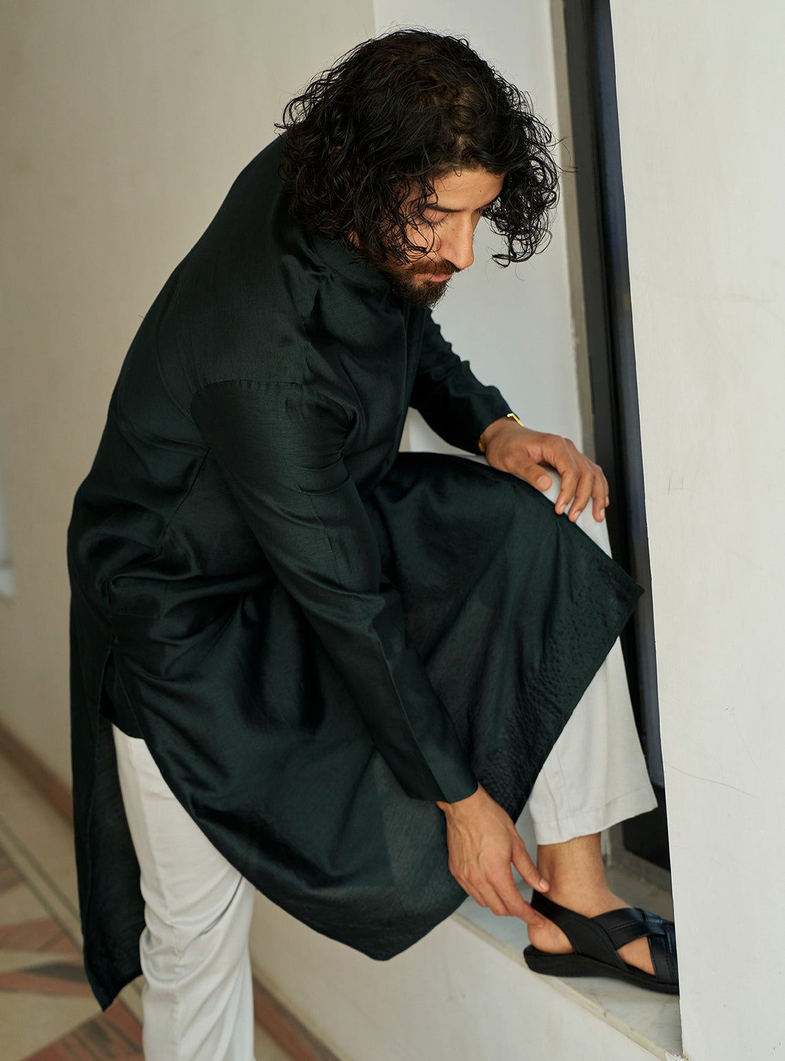 Vyan Green Cotton Silk Kurta