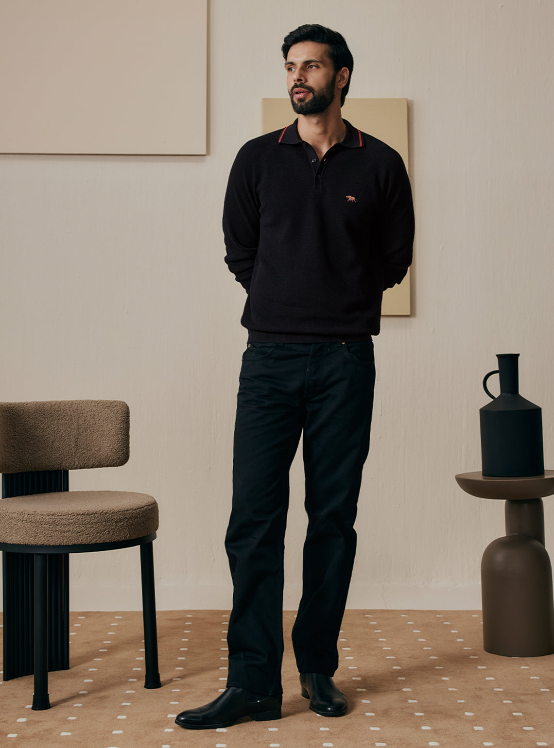Winter Black Cotton Pullover