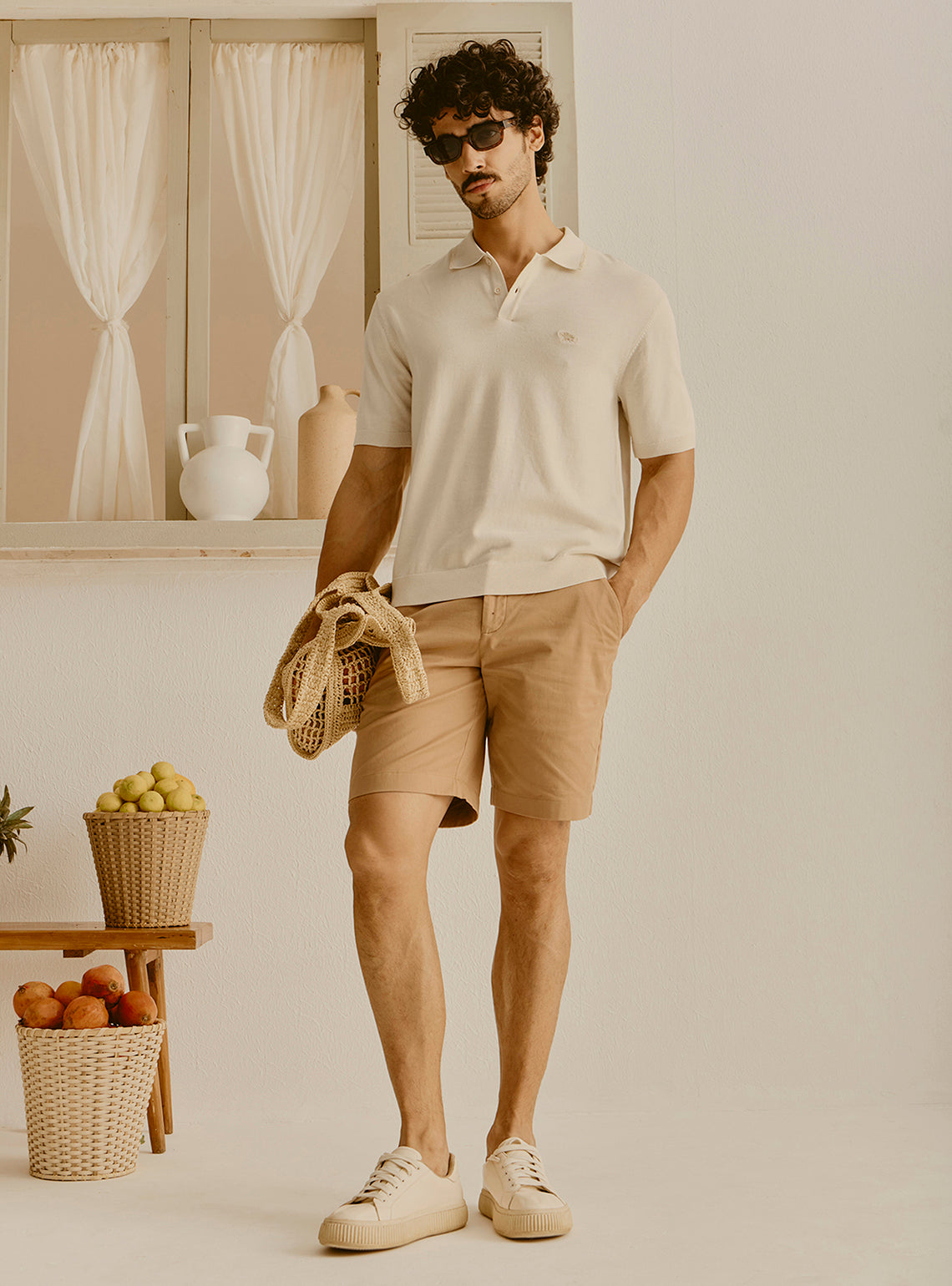 Bodrum Off-White Cotton Knit Polo