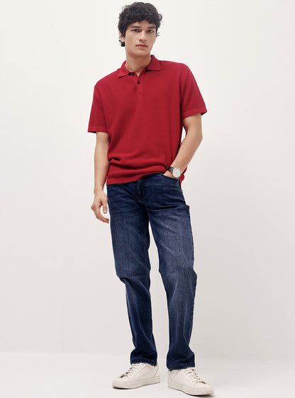 Cinnebar Red Cotton Moss Knit Polo
