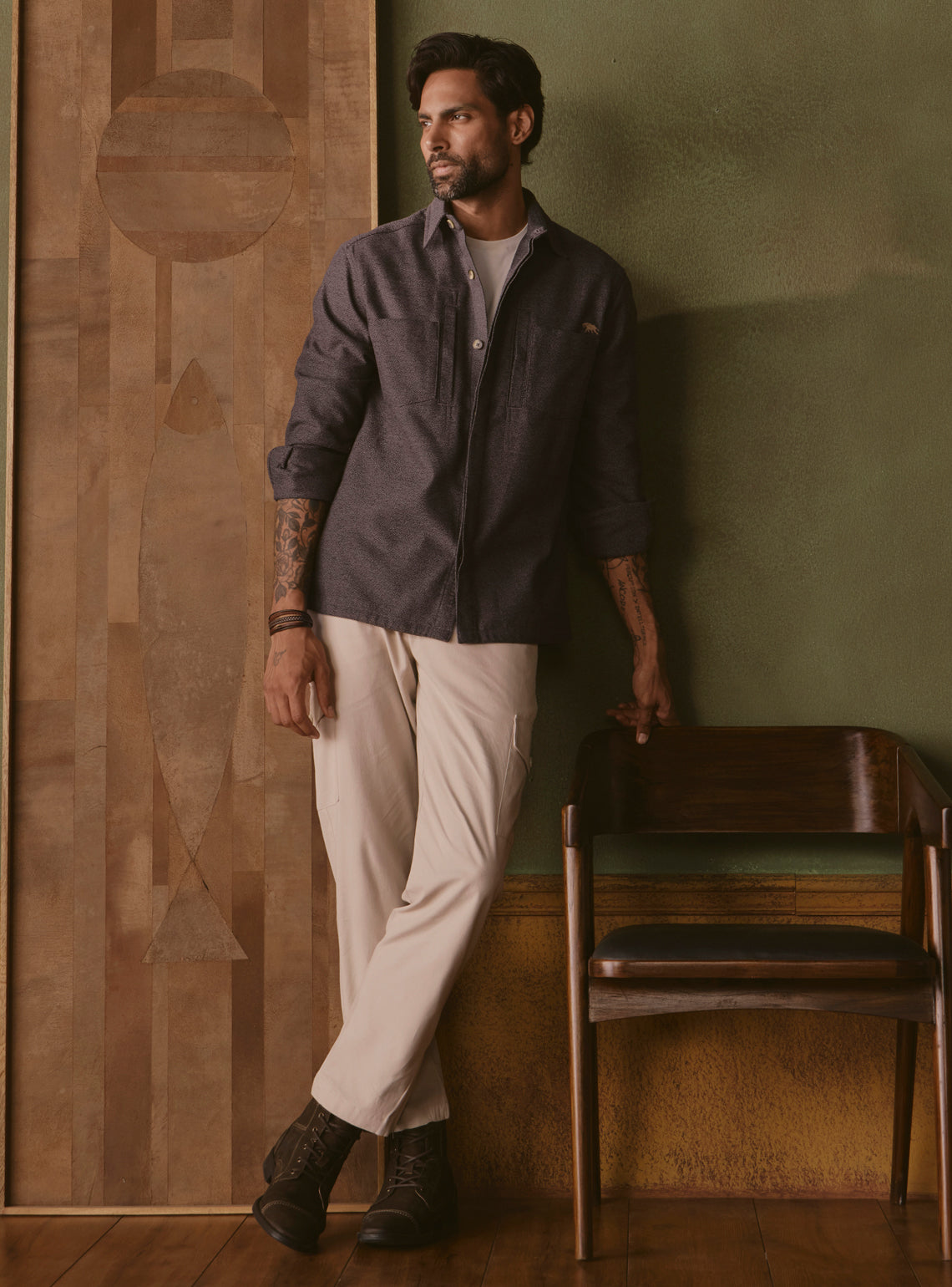 Canyon Brown Cotton Blend Dobby Overshirt