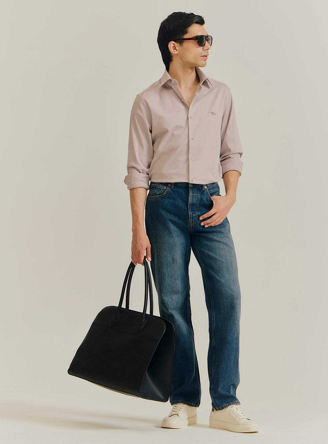 Khaki Cotton Stretch Dobby Shirt