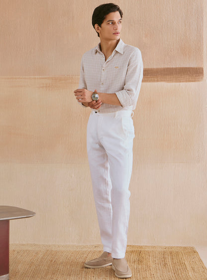 Pearl Beige Check Linen Shirt