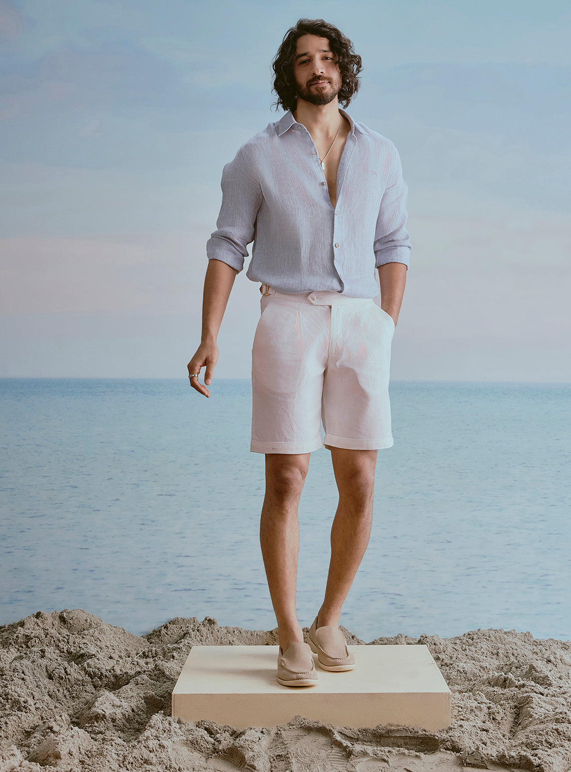 Harbour Blue Linen Dobby Shirt