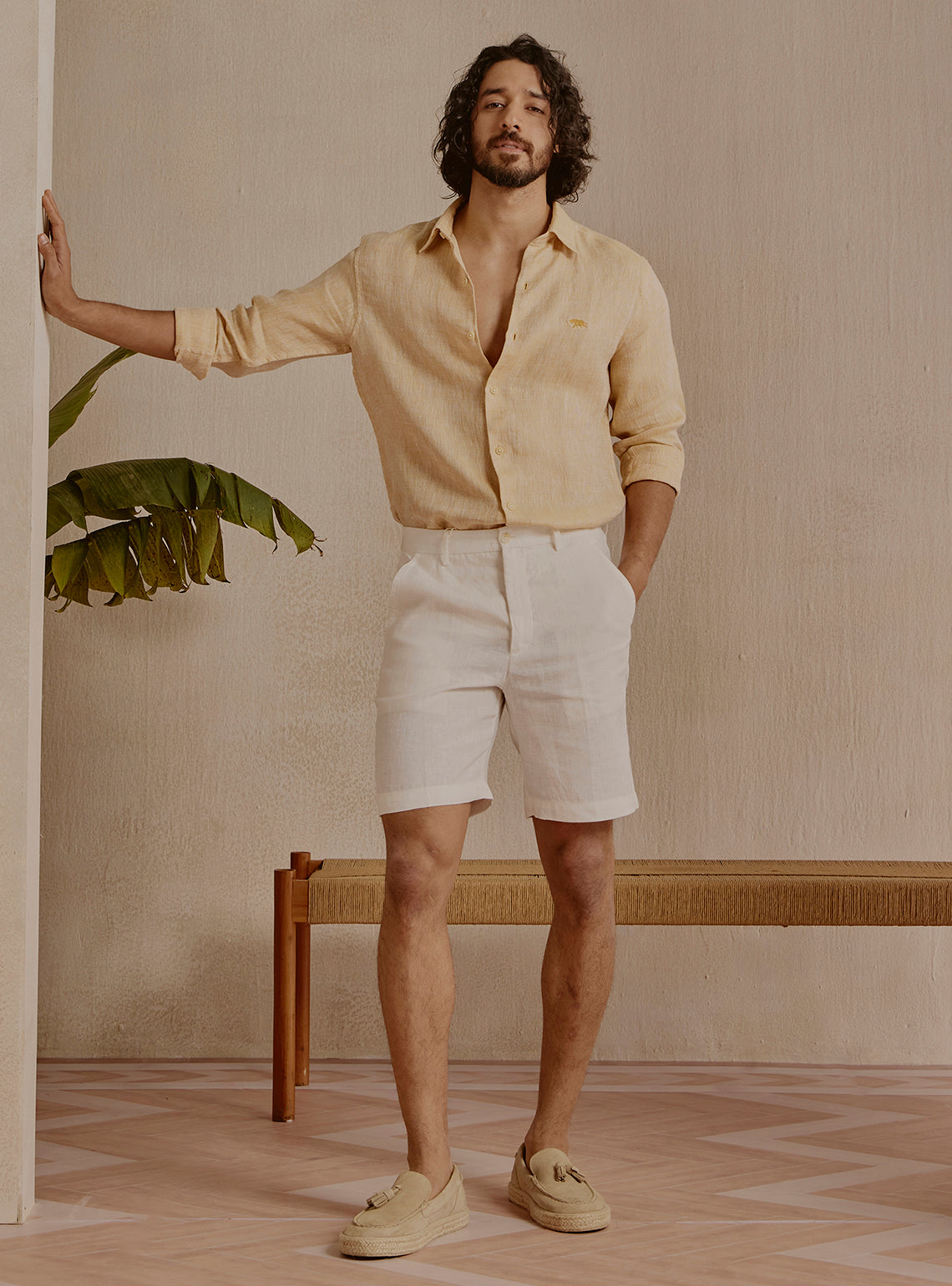 Buy Amber Gold Linen Dobby Shirt | Casual Gold Structure Shirt for