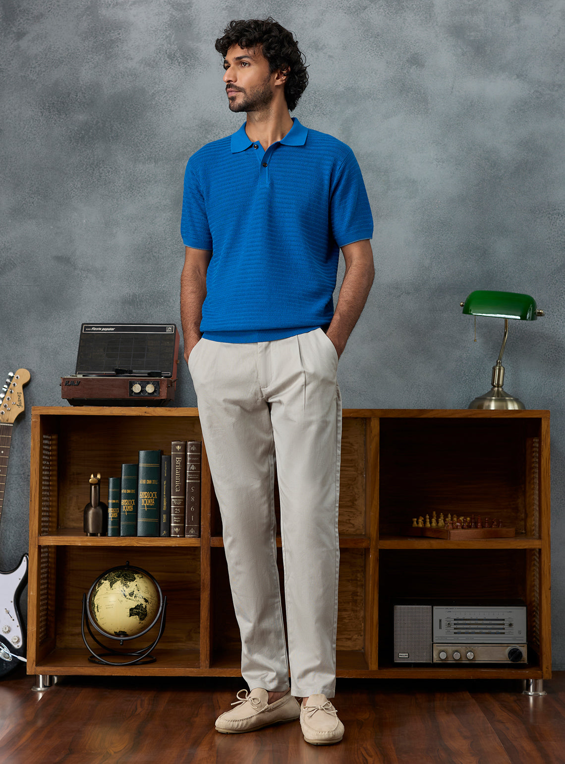 Ace Blue Textured Cotton Polo
