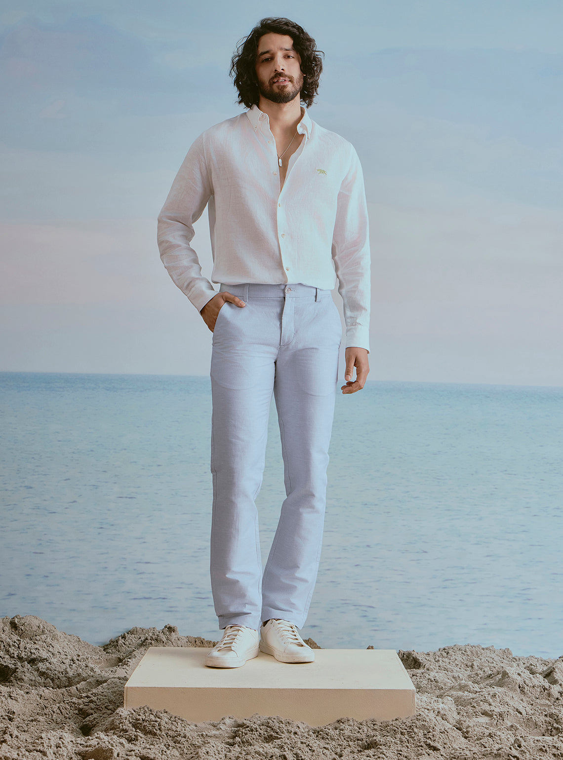 Current Blue Linen Stripe Trousers