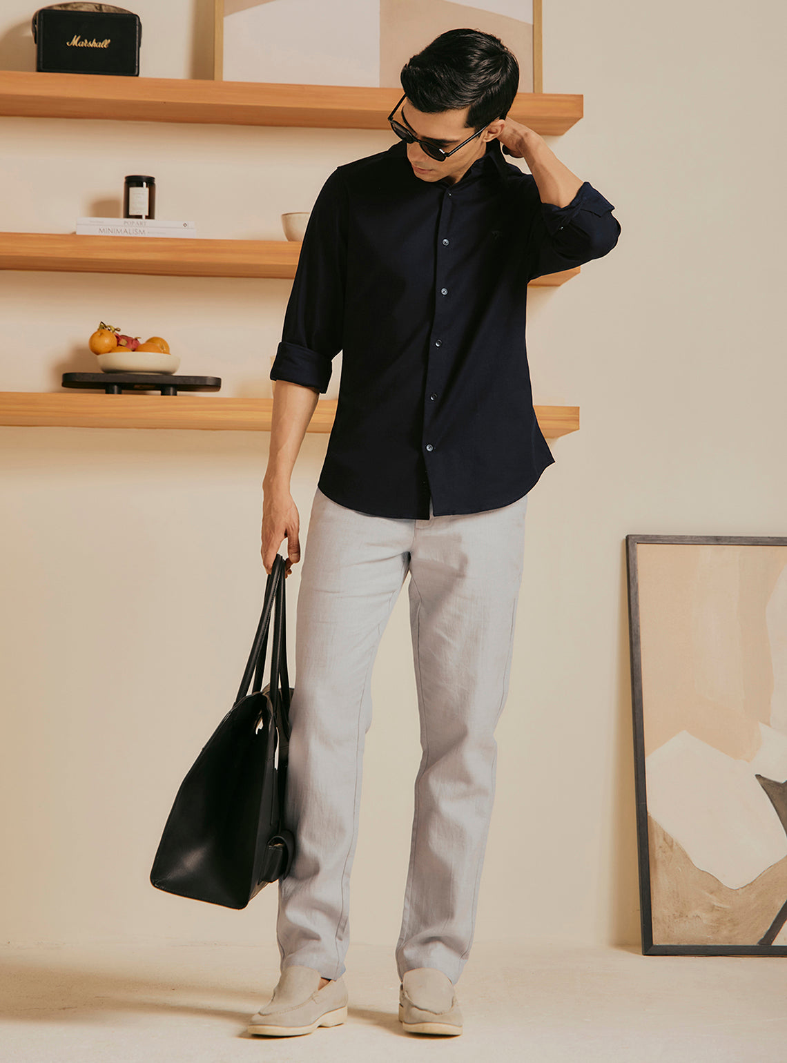 Midnight Navy Cotton Stretch Dobby Shirt
