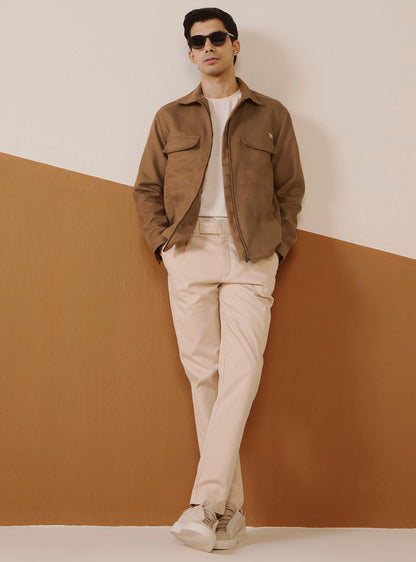 Khaki Tan Poly Suede Jacket