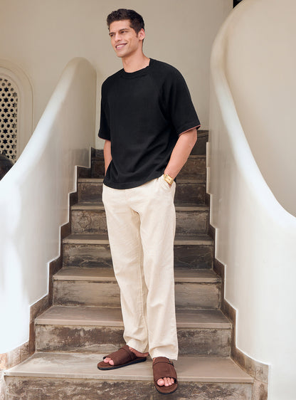 Mako Black Cotton Pointelle Crew