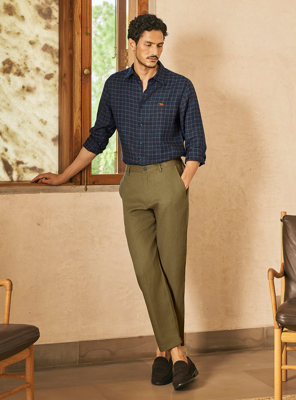 Harbor Navy Check Linen Shirt
