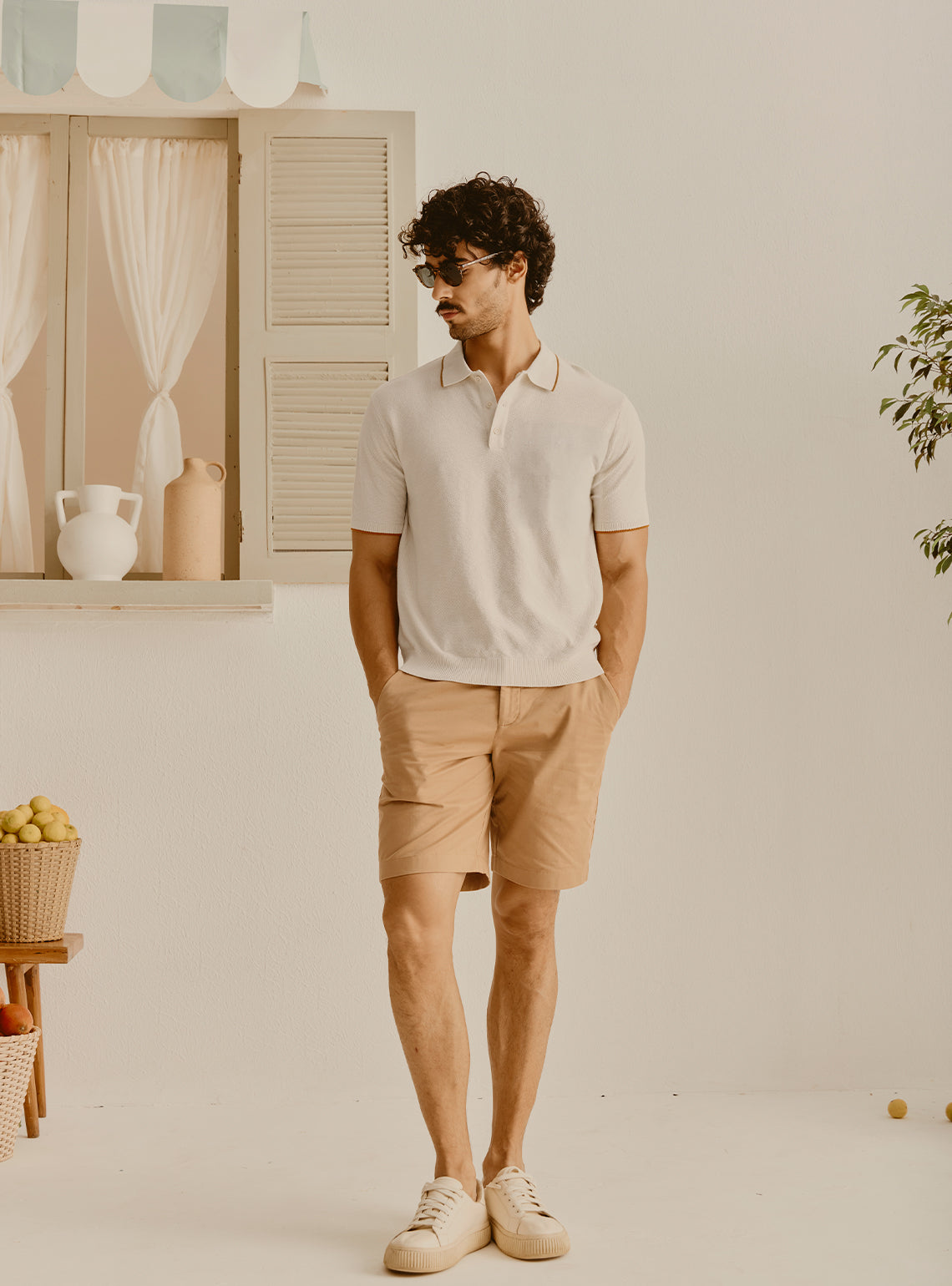 StTropez Off-White Cotton Knit Polo
