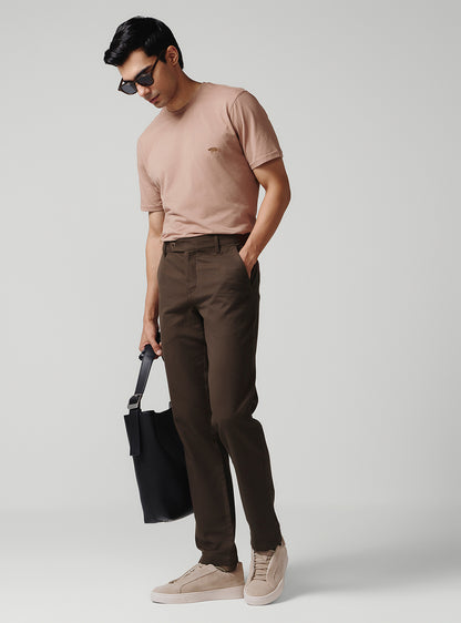 Dark Brown Cotton Melange Trousers