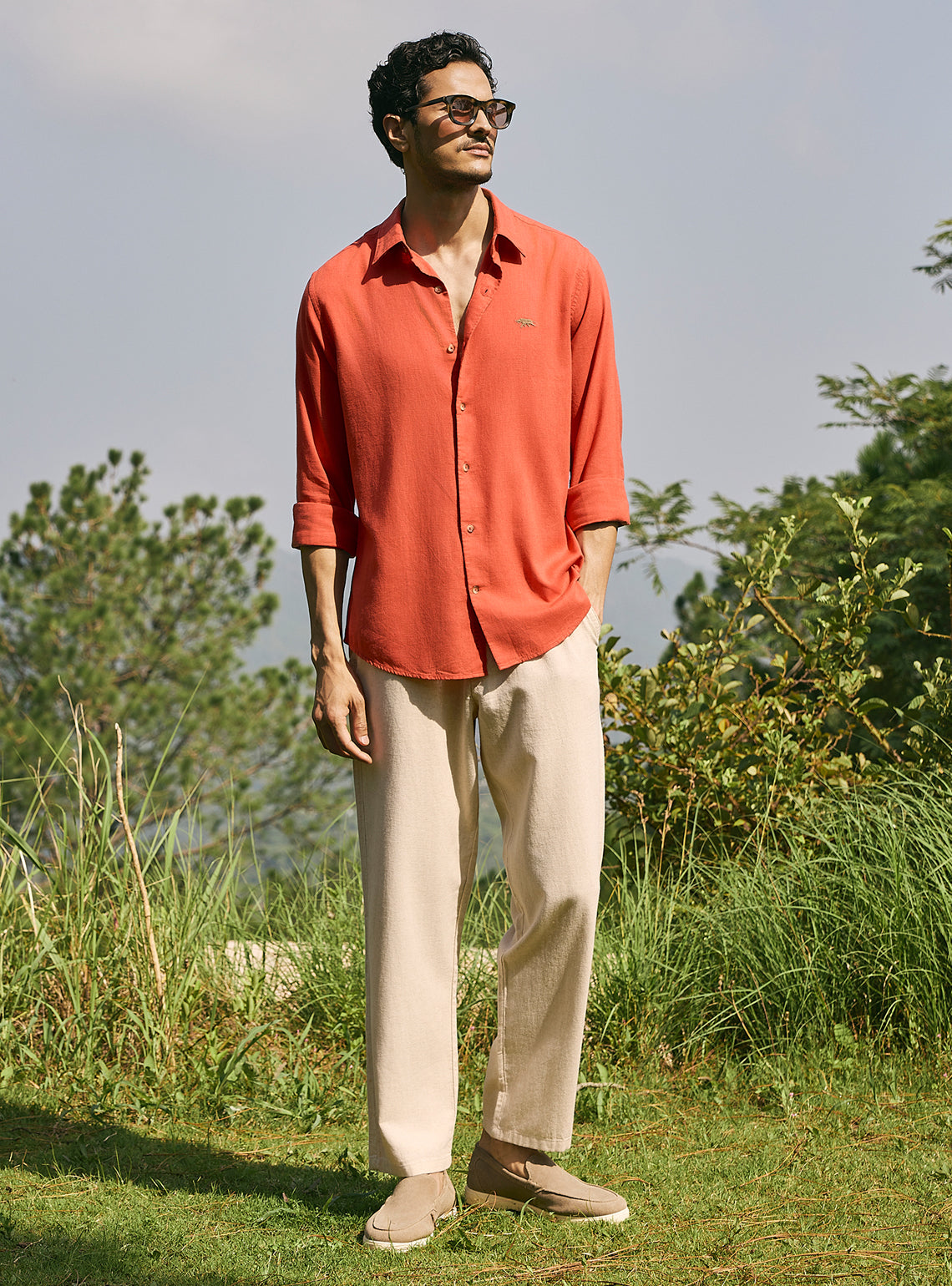 Dusk Orange Lyocell Linen Shirt