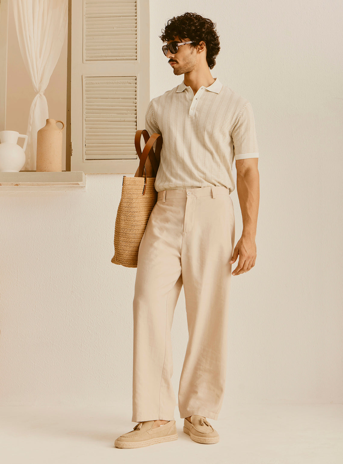 Mykonos Off-White Cotton Knit Polo