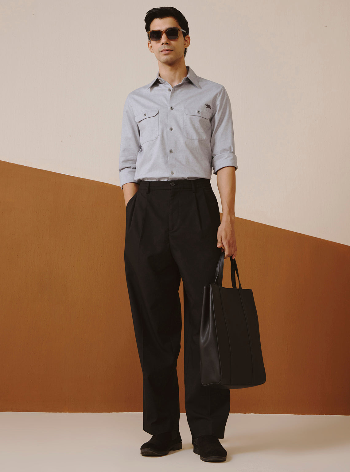 Bombay Gray Cotton Lycra Melange Shirt