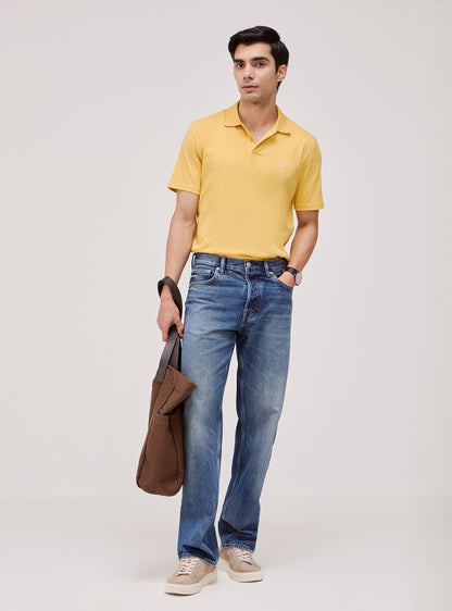 Amber Yellow Cotton Jersey Polo
