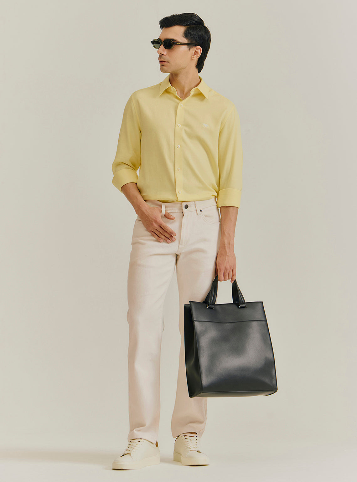 Lemon Yellow Cotton Dobby Shirt