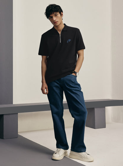 Coal Black Cotton Pique Polo